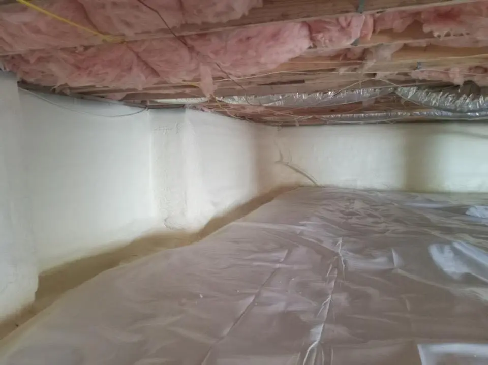 Crawl space encapsulation with closed-cell spray foam for Roof Leak Repair in Needham